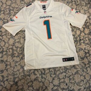 Nike White and Orange Men's Dolphins Jersey